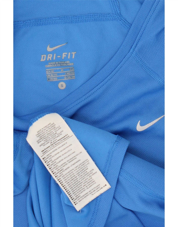 Nike Dame Dri Fit T-Shirt Top UK 8/10 Small Blue Polyester