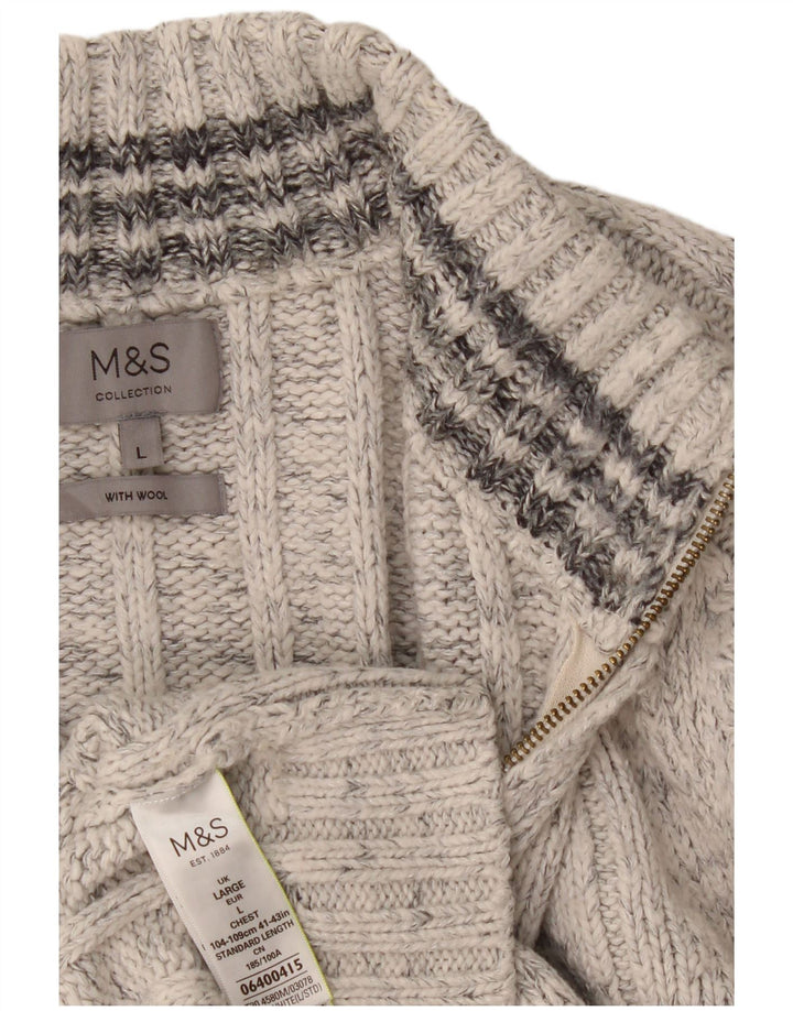 Marks & Spencer Herre sweater med lynlåshals, stor grå flækket akryl