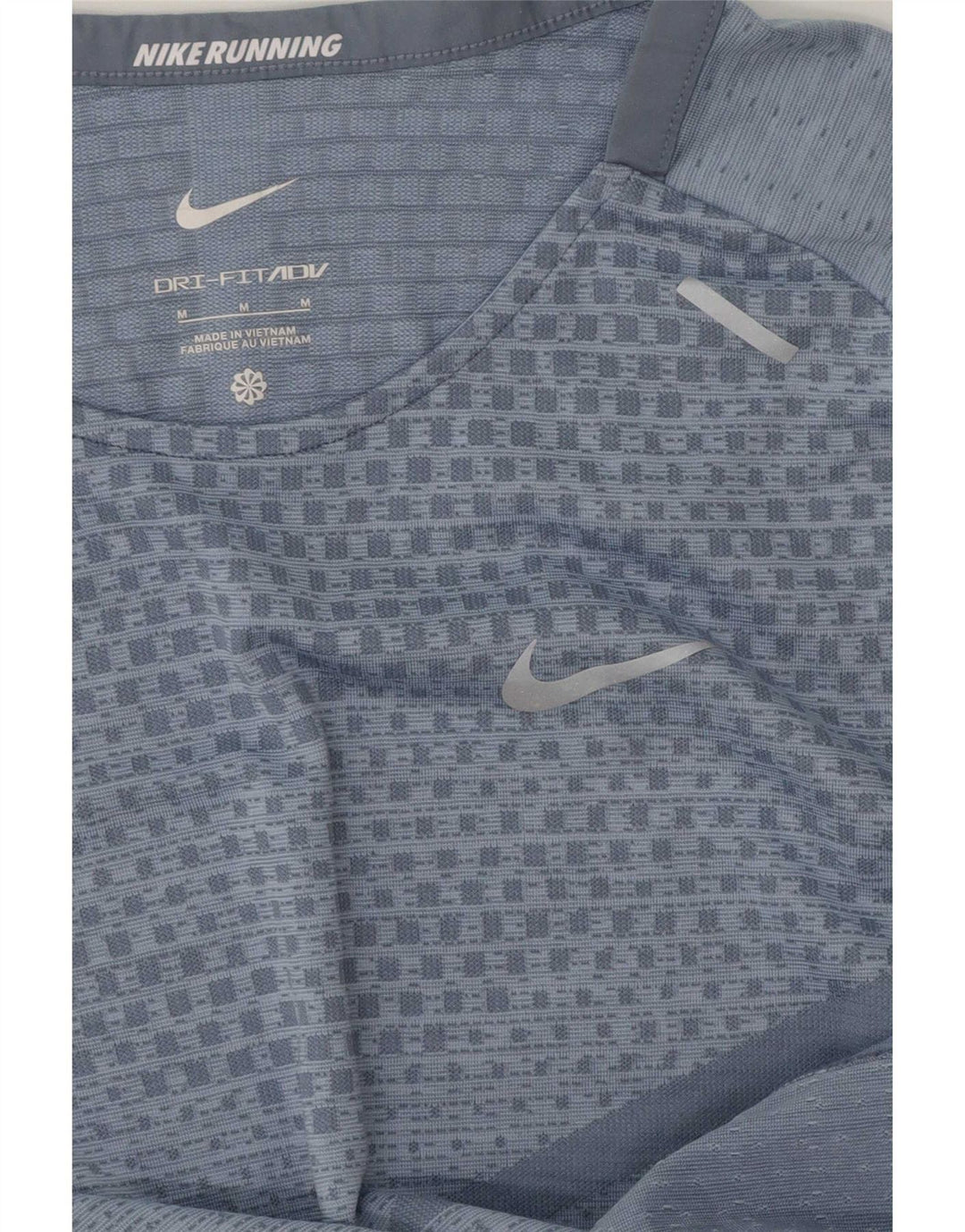 Nike Dame Dri Fit T-Shirt Top UK 14 Medium Blue Geometric Polyester