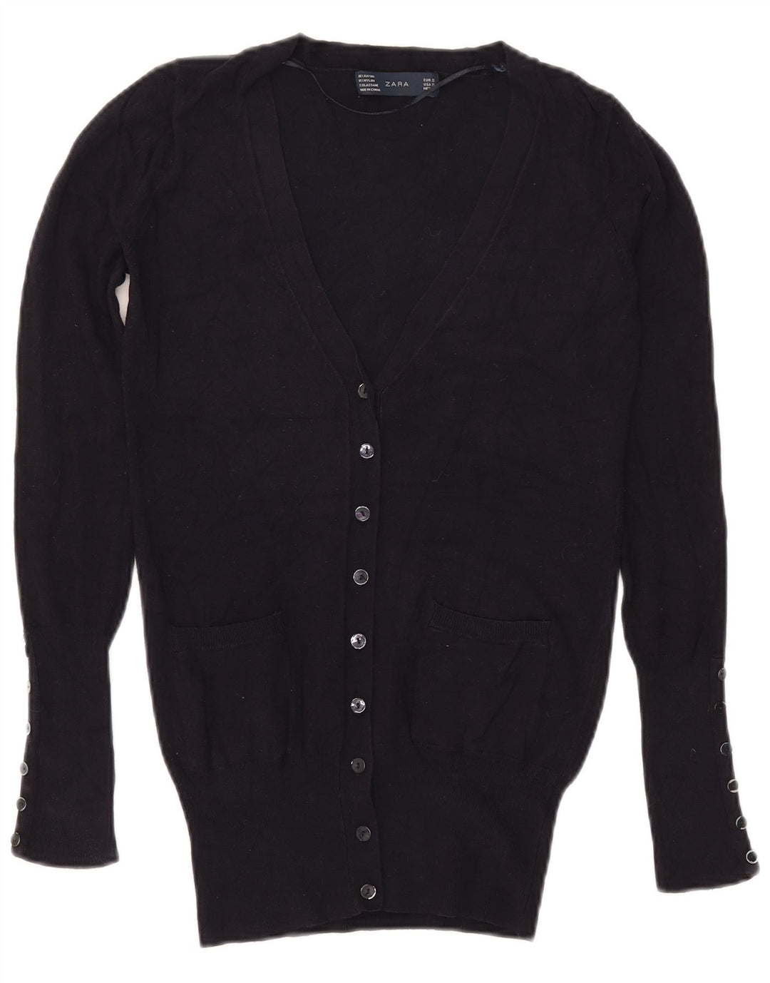 Zara Dame Cardigan Sweater UK 10 Small Navy Blue Rayon
