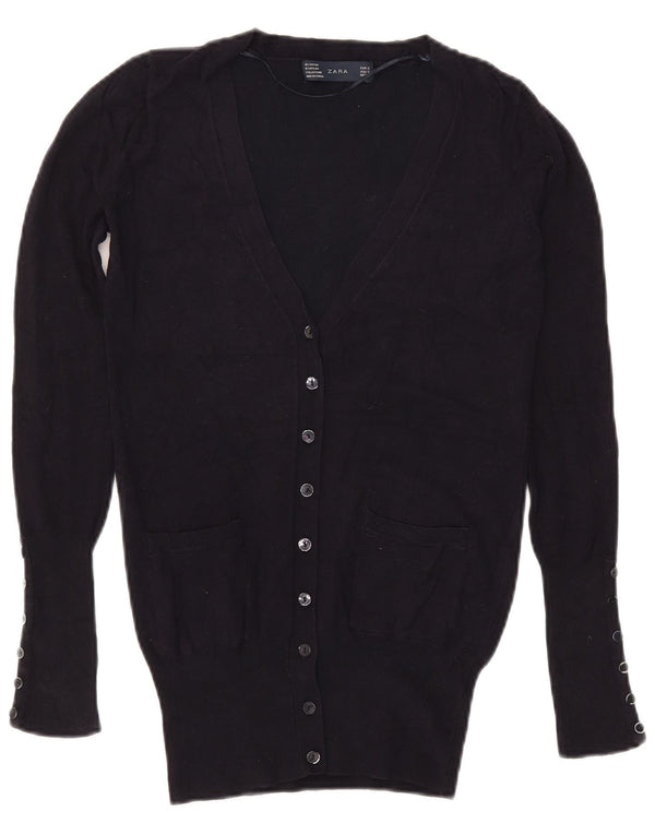 Zara Dame Cardigan Sweater UK 10 Small Navy Blue Rayon