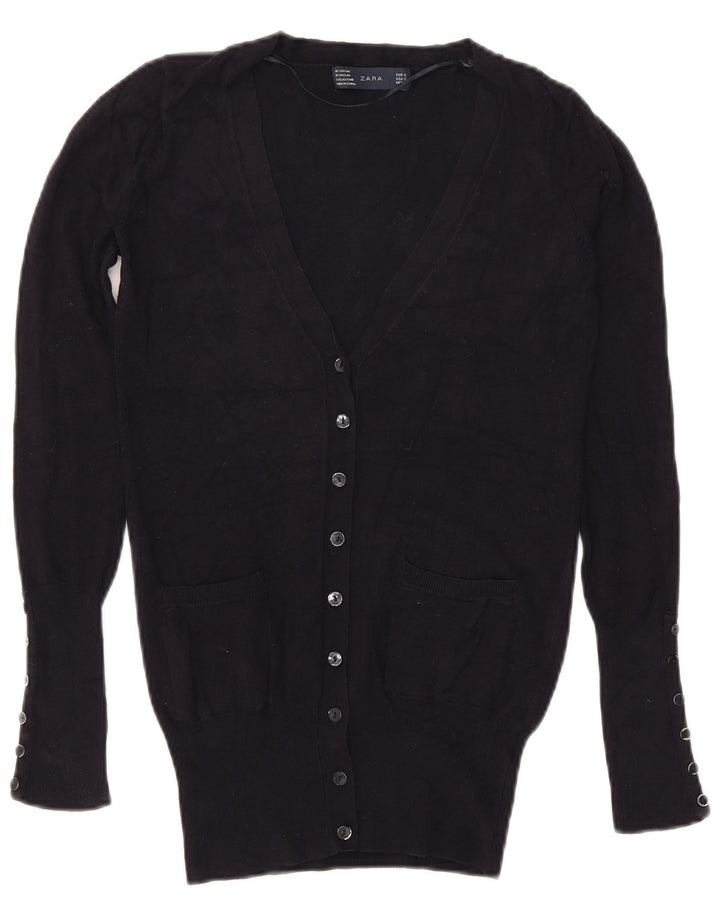 Zara Dame Cardigan Sweater UK 10 Small Navy Blue Rayon