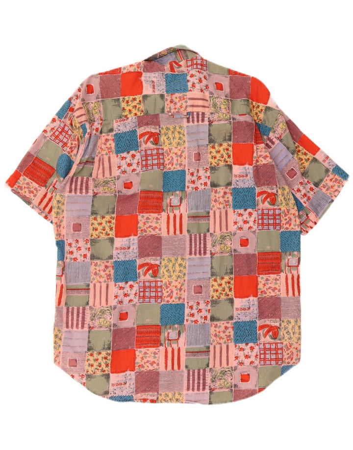 Vintage kortærmet herreskjorte XL flerfarvet patchwork bomuld