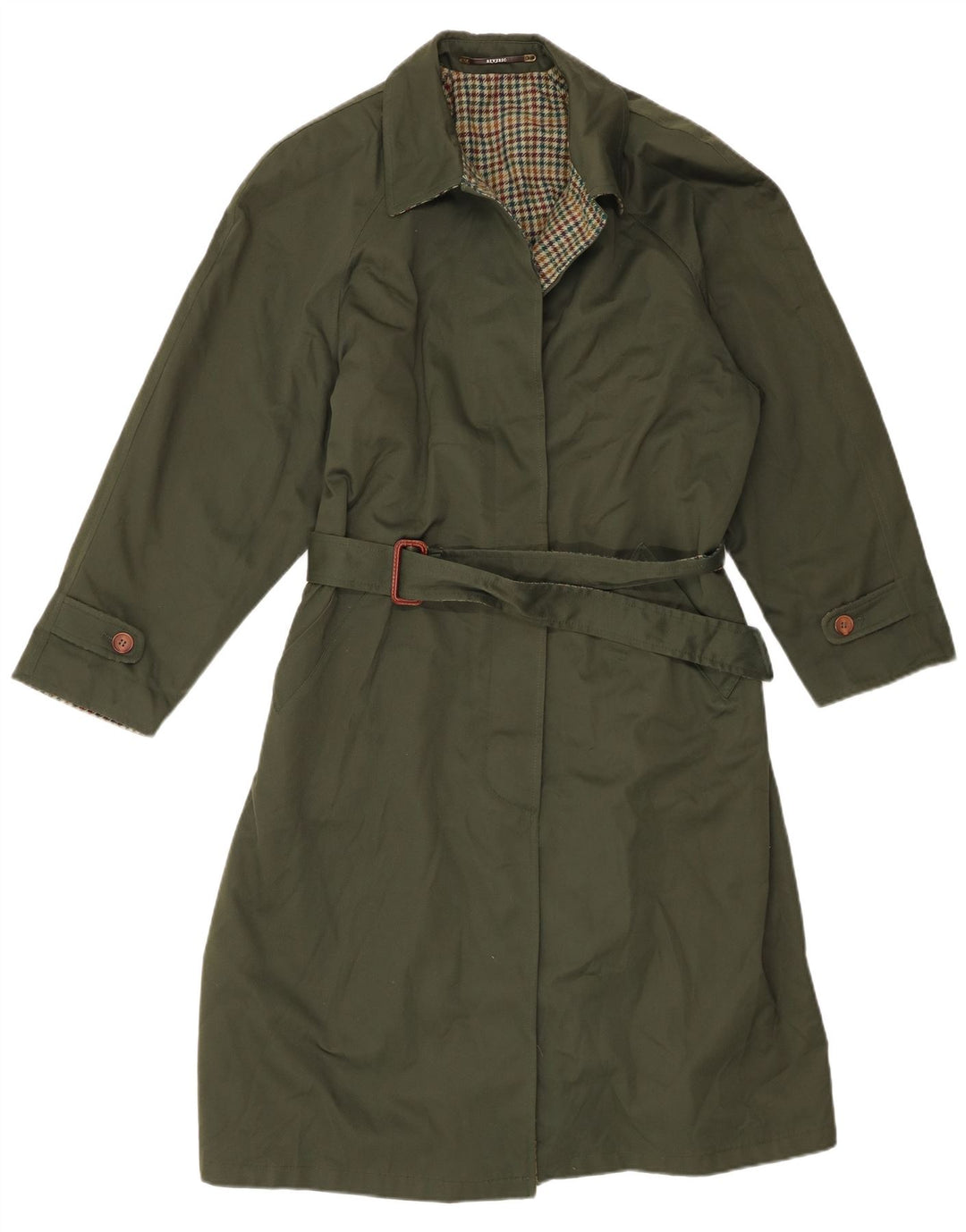 Vintage vendbar trenchcoat til kvinder IT 46 stor grøn ternet polyester