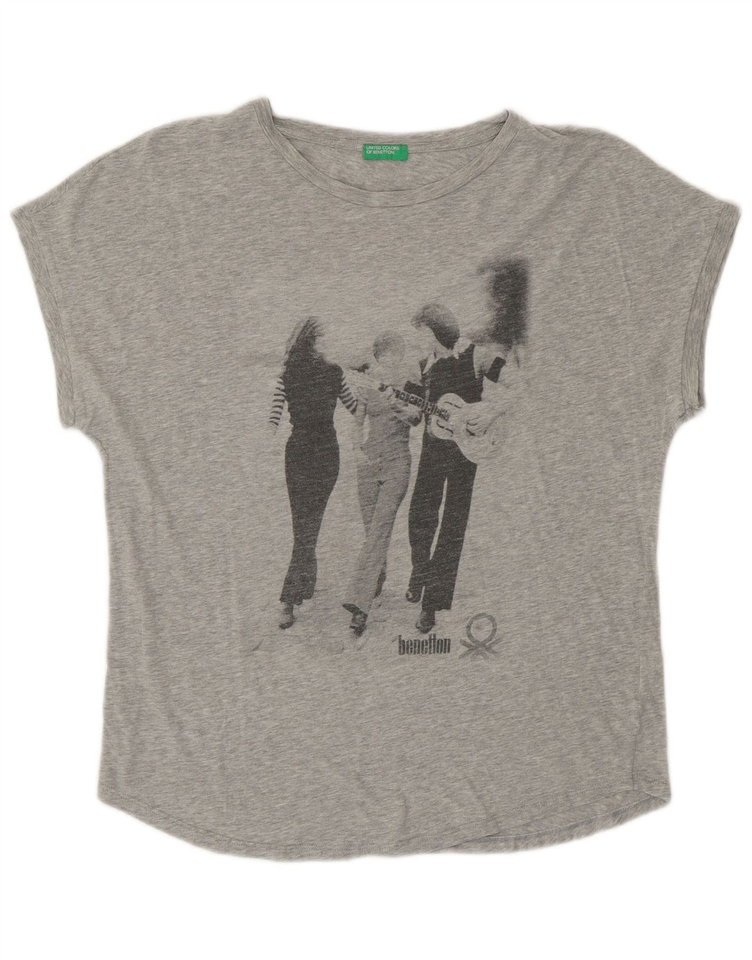 UNITED COLOURS OF BENETTON Dame grafisk T-shirt top UK 14 mellemgrå