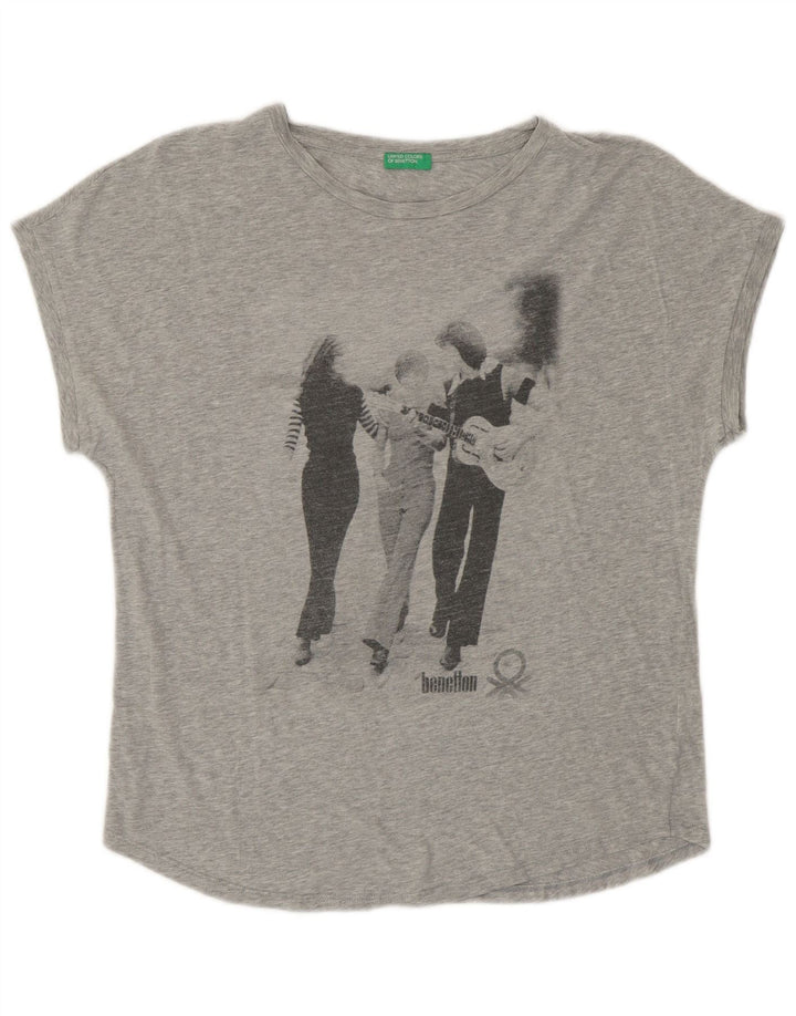 UNITED COLOURS OF BENETTON Dame grafisk T-shirt top UK 14 mellemgrå