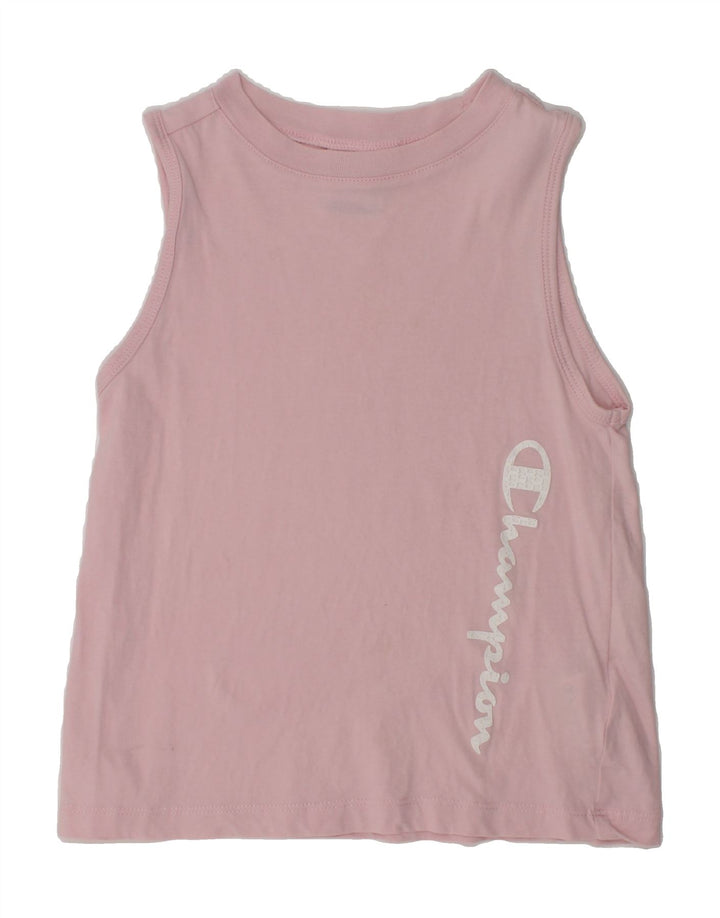 CHAMPION Girls Graphic Vest Top 7-8 Years Small Pink Cotton | Vintage Champion | Thrift | Second-Hand Champion | Used Clothing | Messina Hembry 