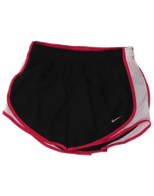 NIKE Dri Fit sportsshorts til kvinder UK 8 Small Black Colourblock Polyester