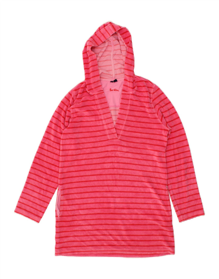 BODEN Womens Longline Hoodie Jumper UK 12 Medium Pink Striped Polyester Vintage Boden and Second-Hand Boden from Messina Hembry 