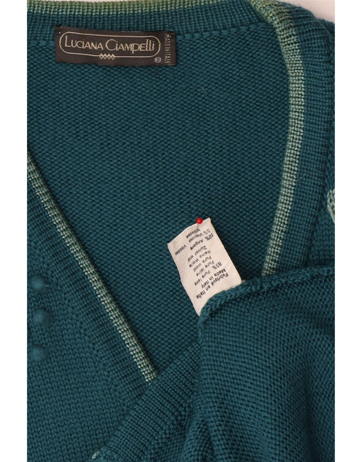 Vintage dame cardigan sweater UK 14 Stor blå stribet uld