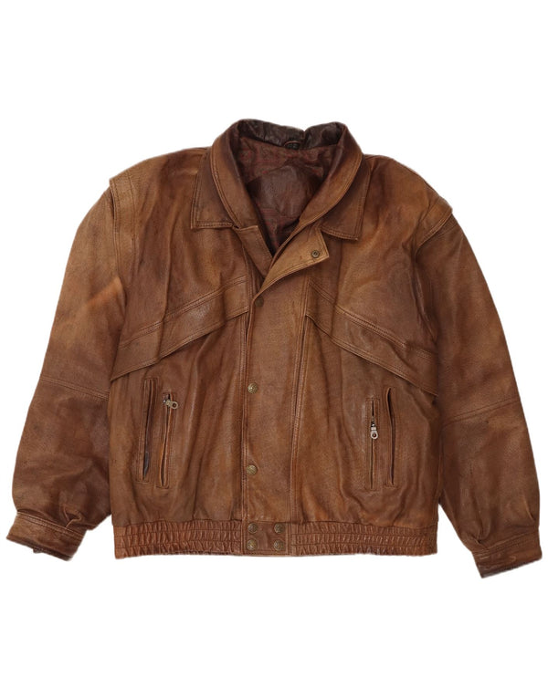 Vintage herre læderjakke UK 44 2XL brunt læder