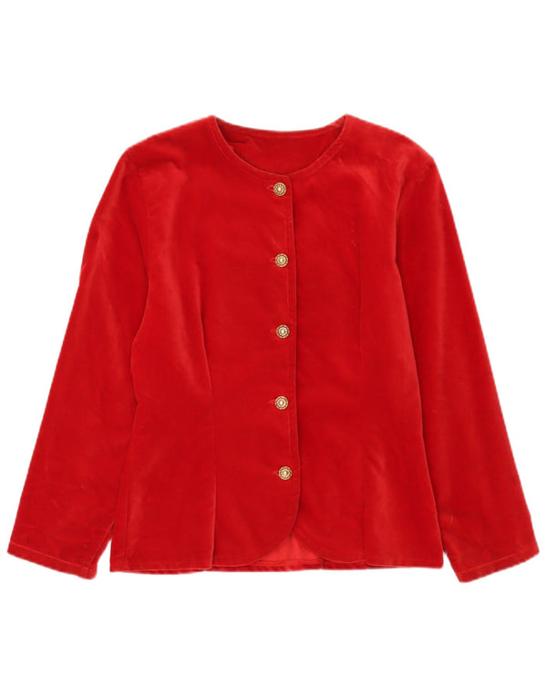 Vintage Dame 5 Button Velvet Blazer Jacket UK 10 Small Red Bomuld