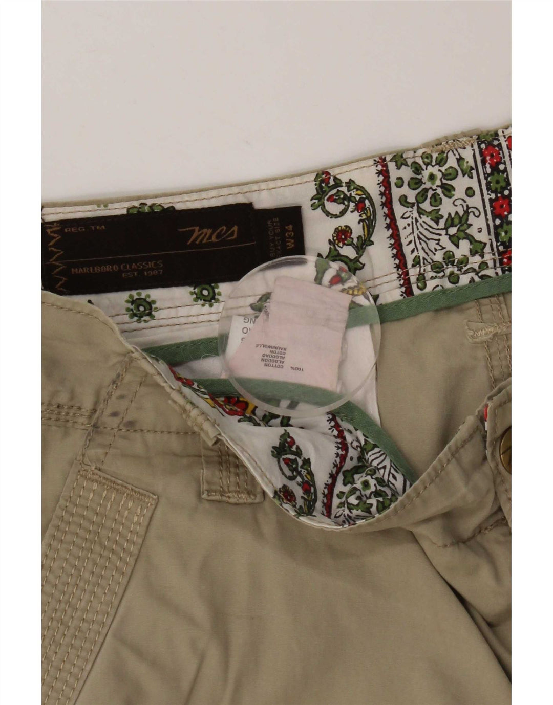 Marlboro Classics Herre Cargo Shorts W34 Large Khaki Bomuld