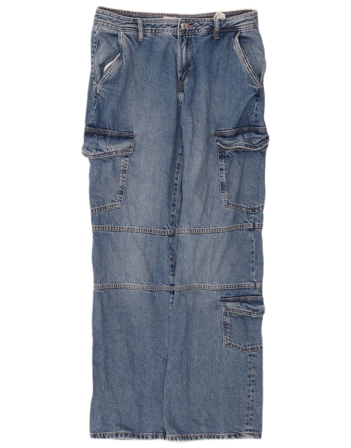 Zara Dame Cargo Straight Jeans EU 40 Medium W30 L31 Blå Bomuld