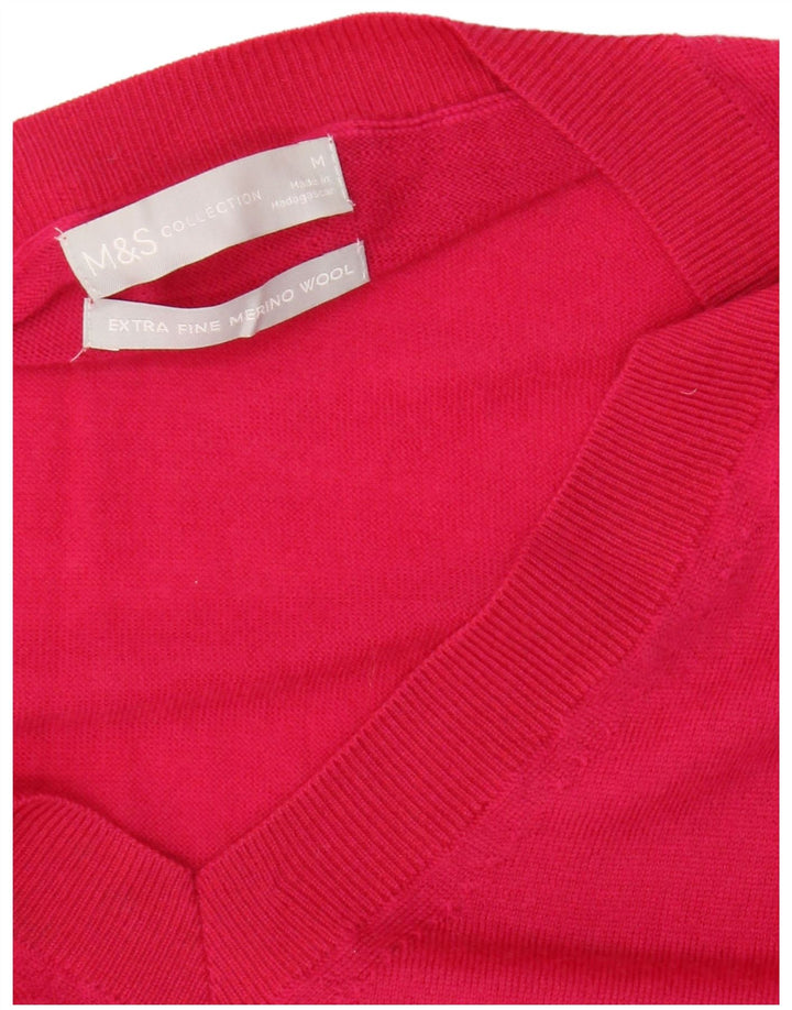 Marks & Spencer Dame V-hals sweater UK 14 Medium Pink Merino Uld
