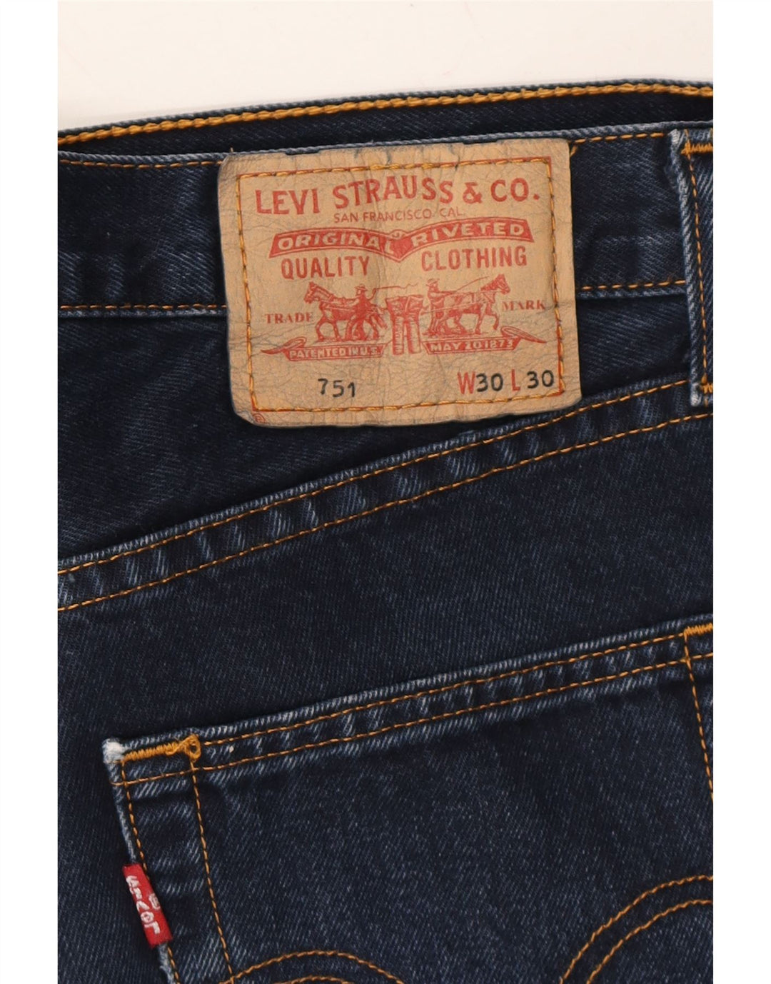 LEVI'S Mens 751 Denim Shorts W30 Medium Navy Blue Cotton Vintage Levi's and Second-Hand Levi's from Messina Hembry 