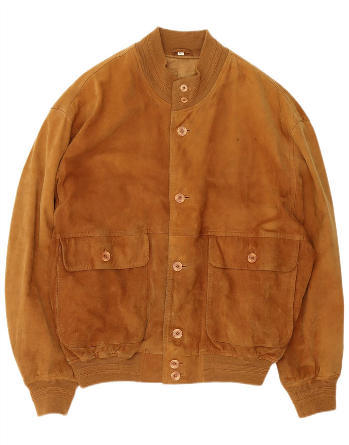 Vintage herre ruskind bomberjakke IT 54 2XL brunt læder