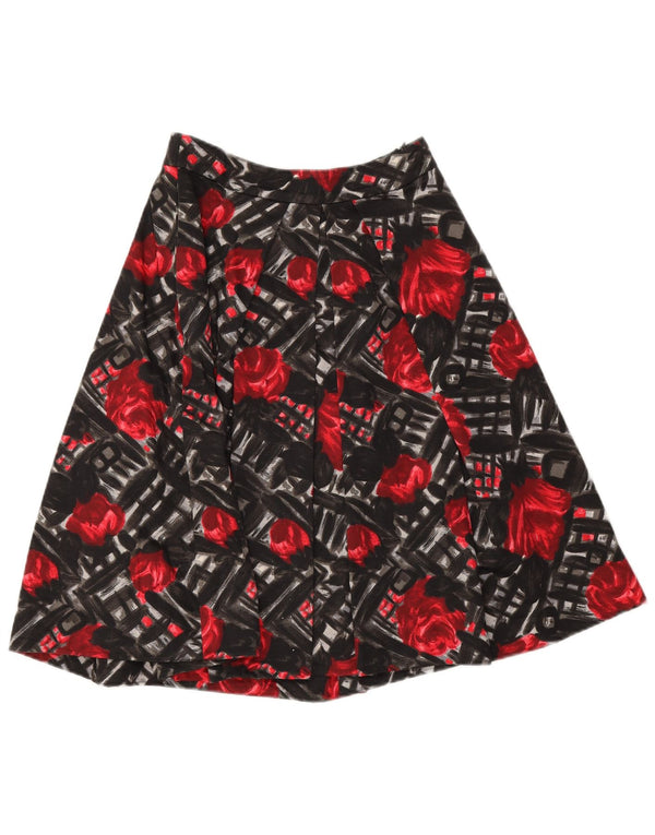 Sportmax Kvinder plisseret A-line nederdel UK 10 Small W28 Black Floral Bomuld