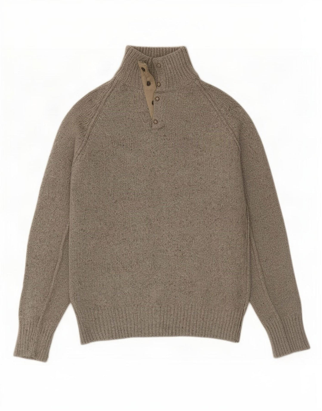 Marks & Spencer Herre Button Neck Jumper Sweater Small Grey Flecked Bomuld