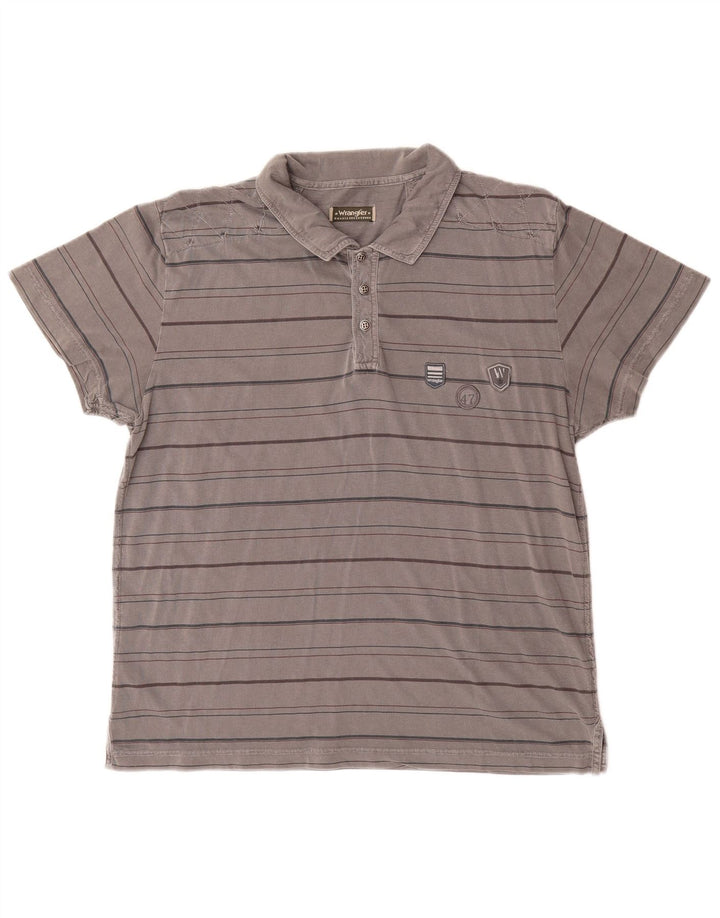 WRANGLER Mens Polo Shirt XL Grey Striped Cotton
