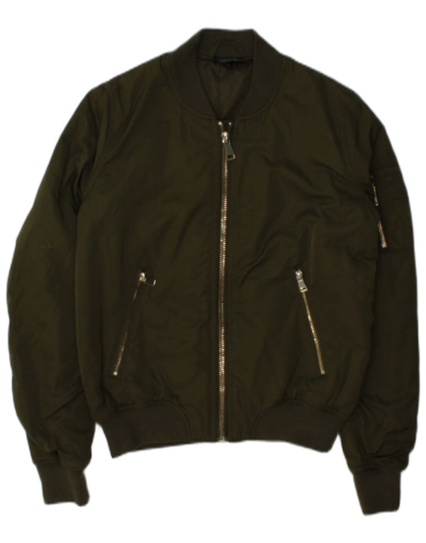 Topshop Womens Bomber Jacket UK 8 Small Khaki Polyester
