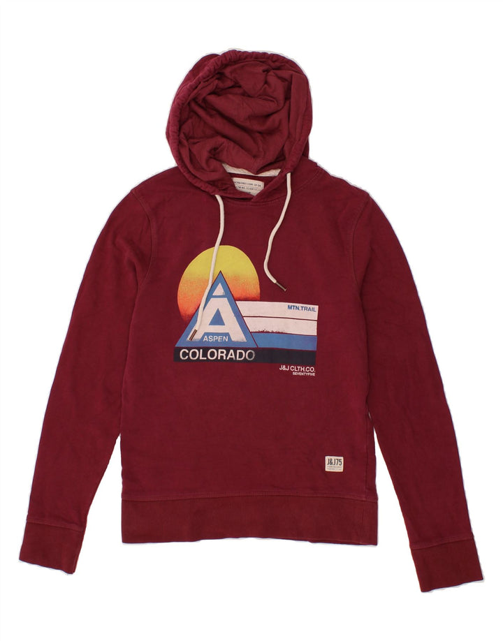 JACK & JONES Mens Graphic Hoodie Jumper Small Red Cotton Vintage Jack & Jones and Second-Hand Jack & Jones from Messina Hembry 