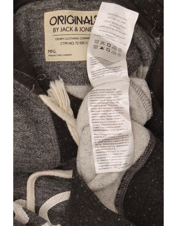 Jack & Jones grafisk hættetrøje til mænd mellemgrå flækket polyester