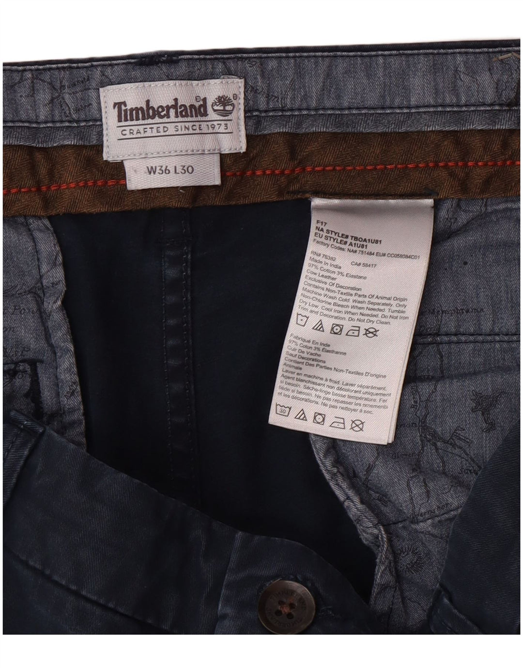 TIMBERLAND Slim Chino-bukser til mænd W36 L30 Marineblå bomuld