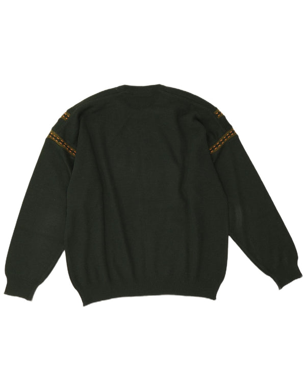 Navigare Herre grafisk rund hals sweater stor grøn uld
