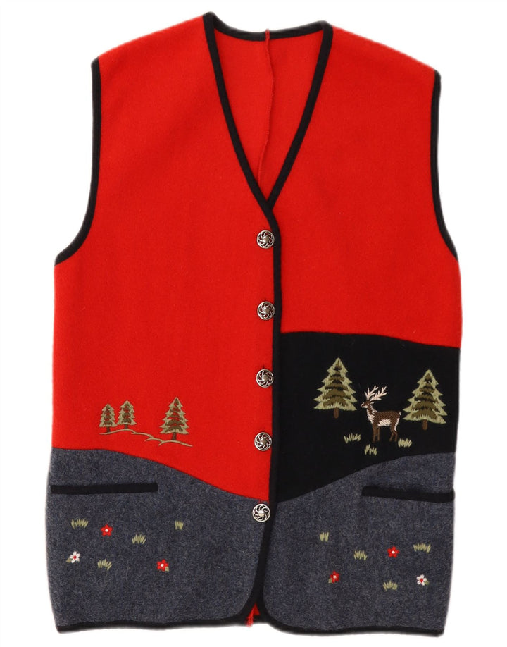 Vintage damevest UK 14 Medium Rød Colourblock Uld