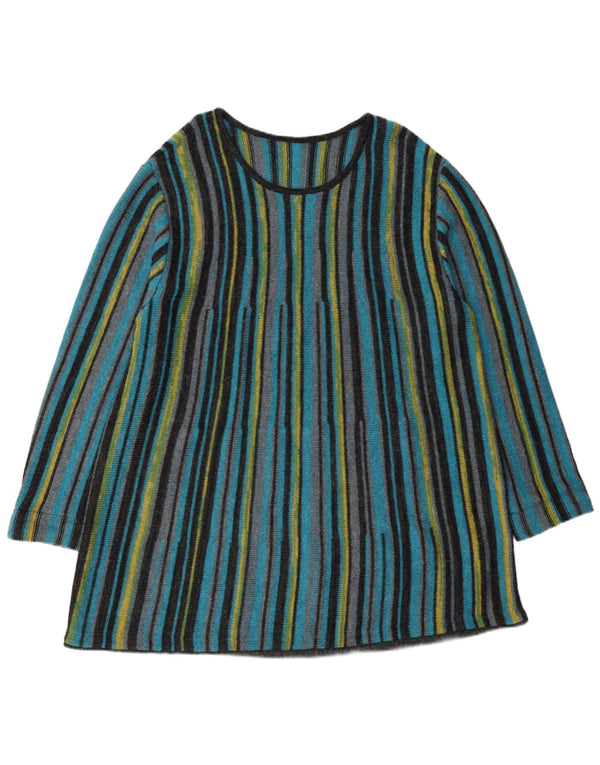 Vintage Dame Langærmet Jumper Kjole UK 16 Stor Flerfarvet Stribet