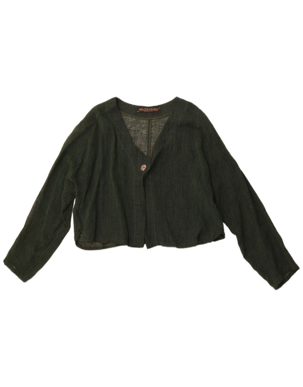VINTAGE Womens Crop Cardigan Top UK 16 Large Green Bomuld