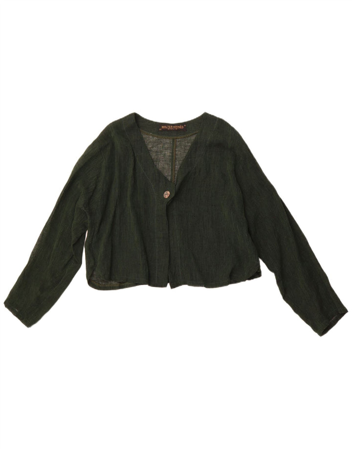 VINTAGE Womens Crop Cardigan Top UK 16 Large Green Bomuld