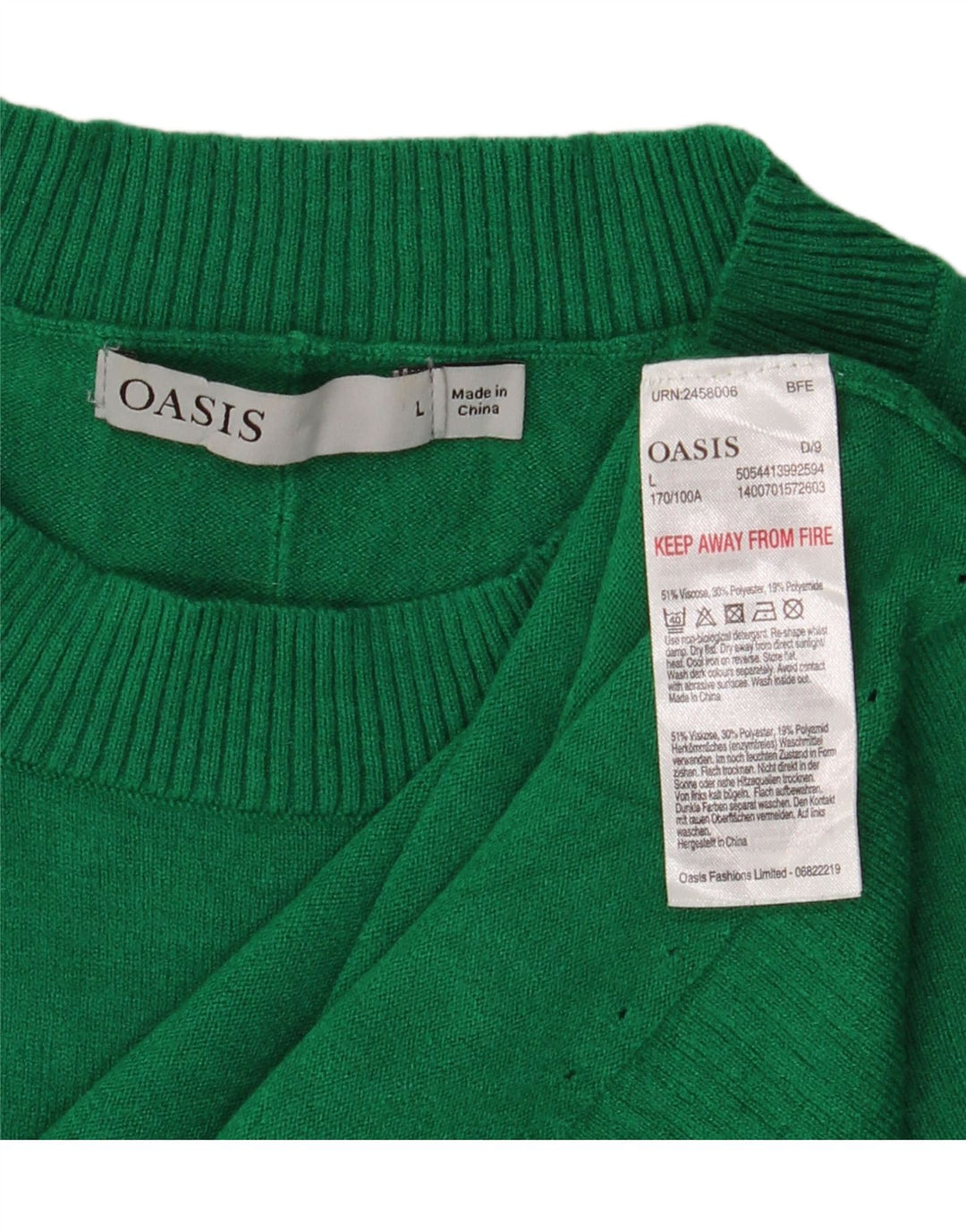 Oasis Dame Oversized Crew Neck Jumper Sweater UK 16 Large Green Viscose