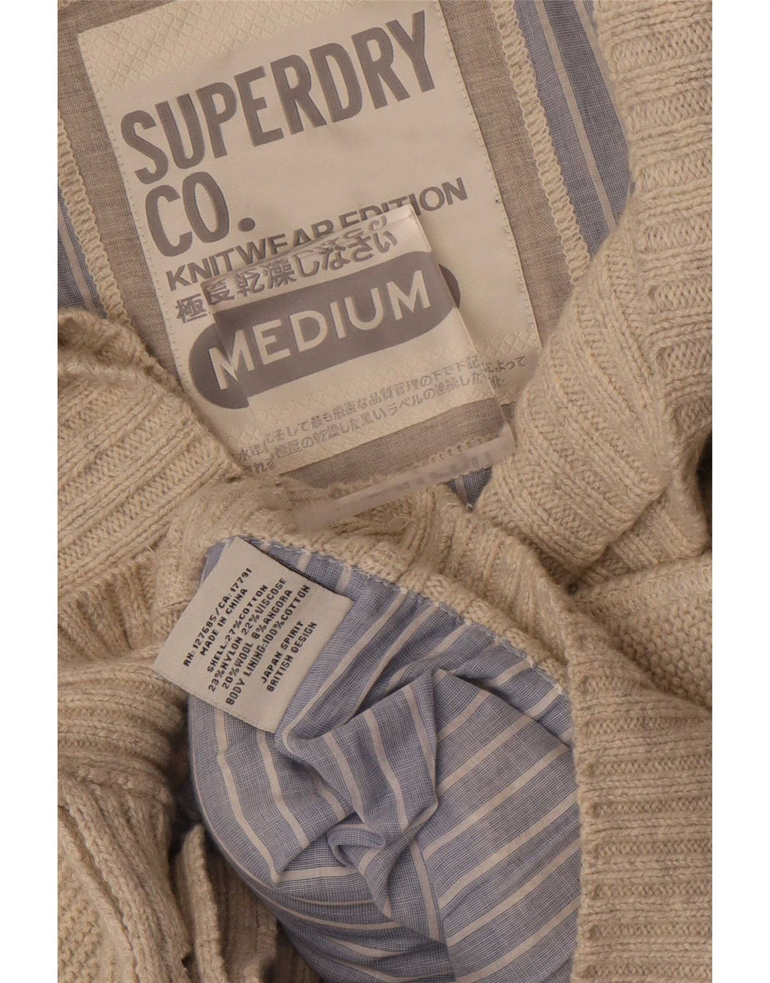 Superdry Herre cardigan sweater Medium Beige Bomuld
