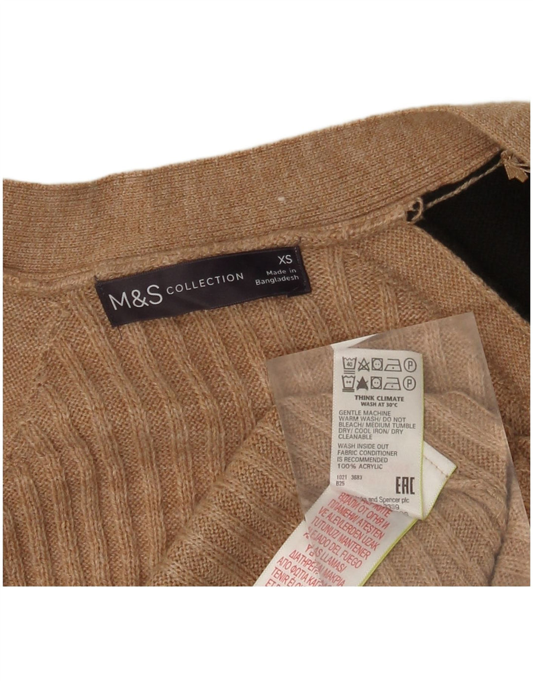 MARKS & SPENCER Womens Open Cardigan Sweater UK 6 XS Beige Colourblock