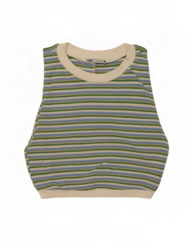Zara Womens Sleeveless Crop Top UK 12 Medium Multicolored Striped