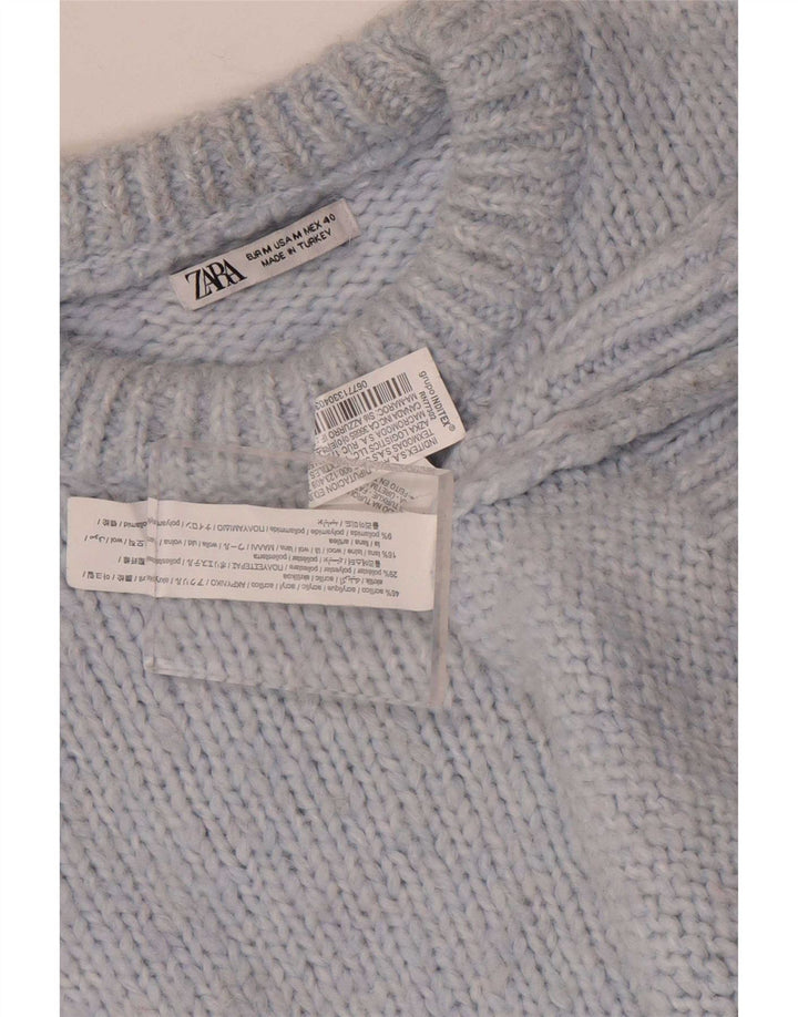 Zara Womens Oversized Crew Neck Jumper Sweater UK 14 Medium Blue Acryl