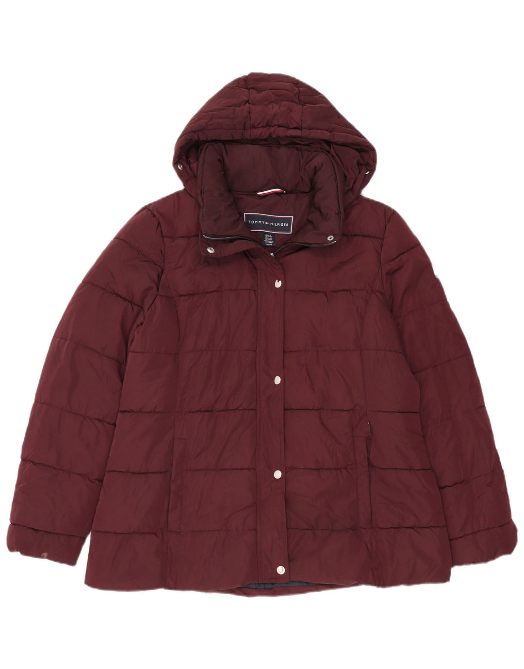 Tommy Hilfiger Dame Hætte Polstret Jakke UK 16 Large Burgundy Polyester