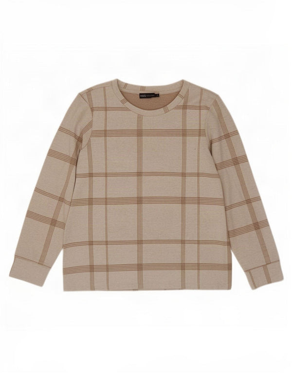 Marks & Spencer Dametop Langærmet UK 12 Medium Beige Plaid Polyester