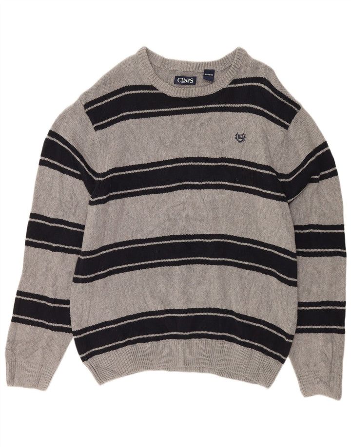 CHAPS Herre Boat Neck Jumper Sweater XL Grå Stribet Bomuld