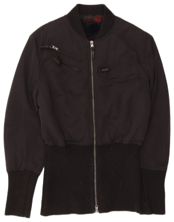 Sisley Womens Bomber Jacket UK 8 Small Black Polyester