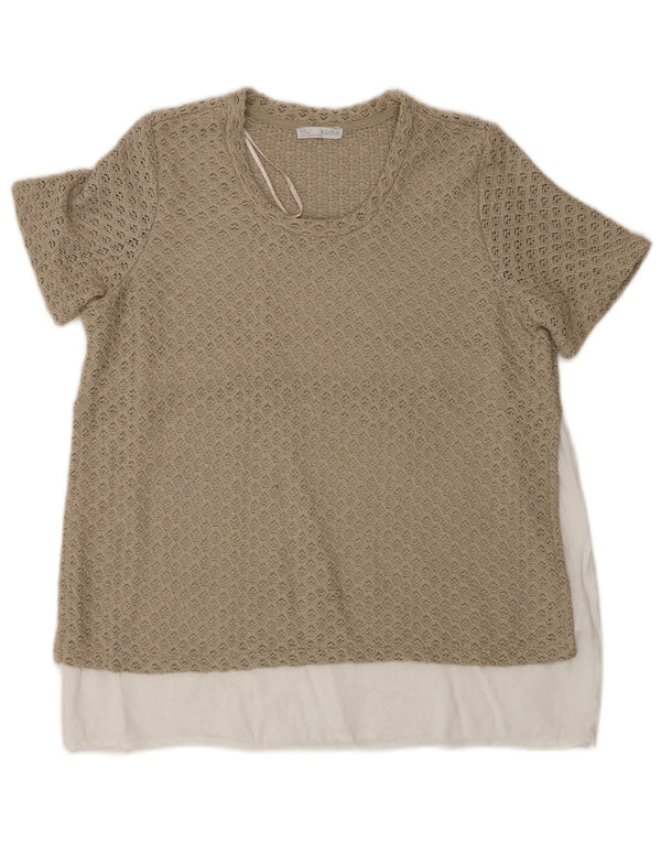 Zara hæklet bluse top UK 12 Medium Beige Colourblock Polyester