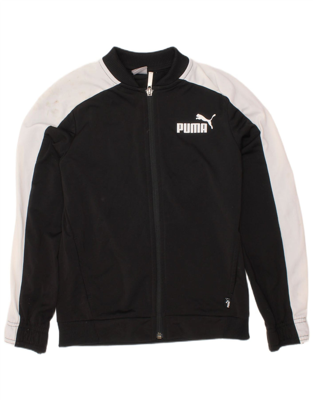 PUMA Boys Graphic Tracksuit Top Jacket 9-10 Years Black Colourblock