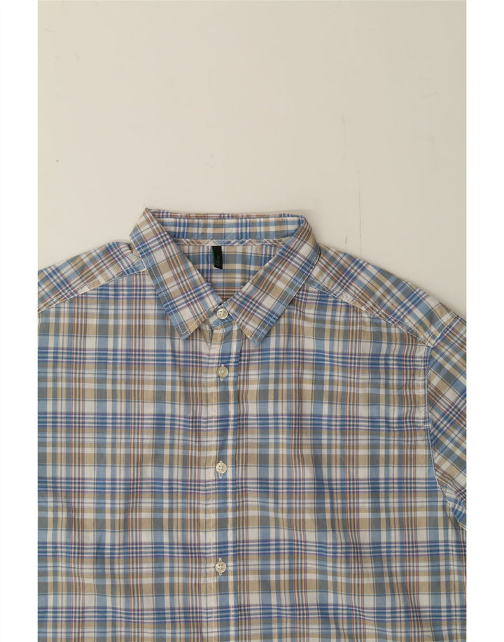 BENETTON Mens Short Sleeve Shirt Large Blue Check Vintage Benetton and Second-Hand Benetton from Messina Hembry 