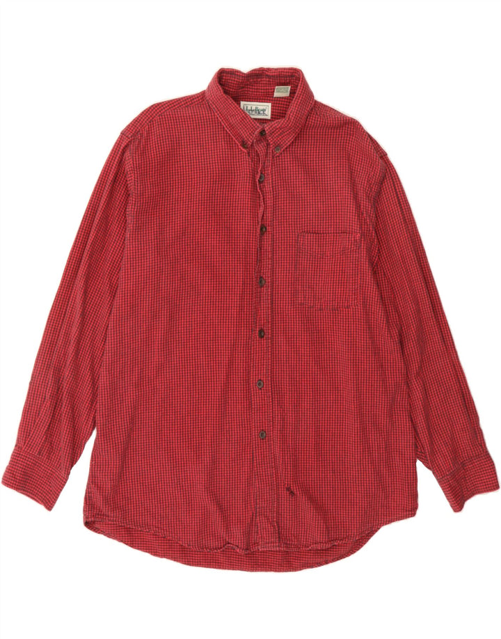 L.L.BEAN Mens Regular Flannel Shirt Large Red Houndstooth Cotton Vintage L.L.Bean and Second-Hand L.L.Bean from Messina Hembry 