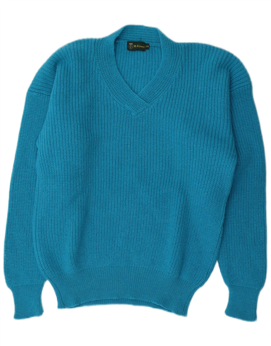 Vintage Herre V-hals sweater IT 50 Medium Blue Wool