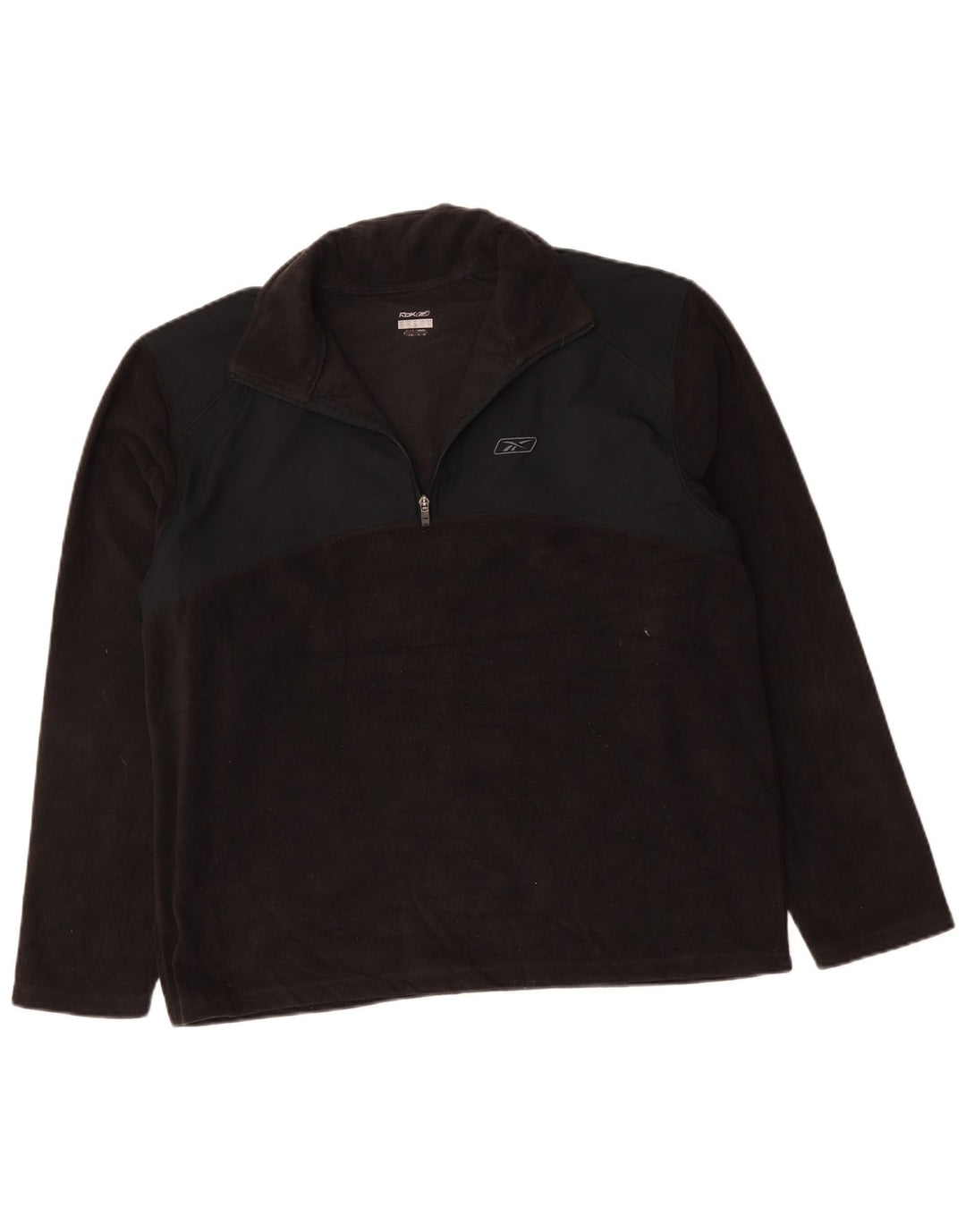 REEBOK Mens Zip Neck Fleece Jumper Large Black Polyester