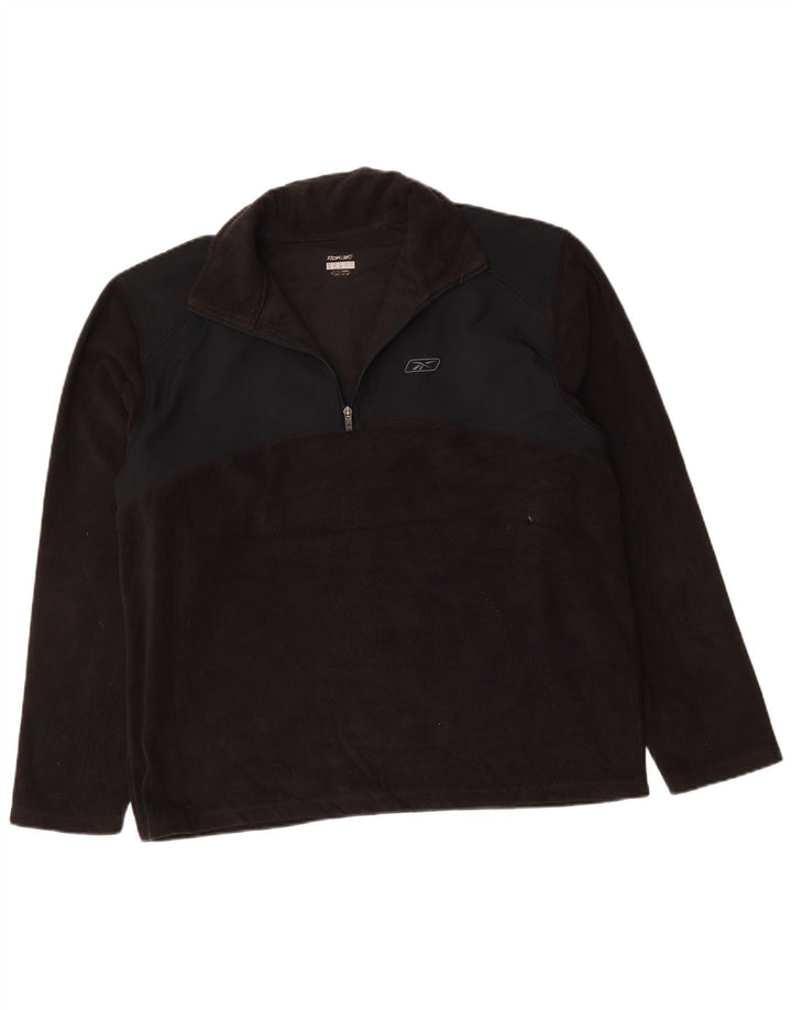 REEBOK Mens Zip Neck Fleece Jumper Large Black Polyester