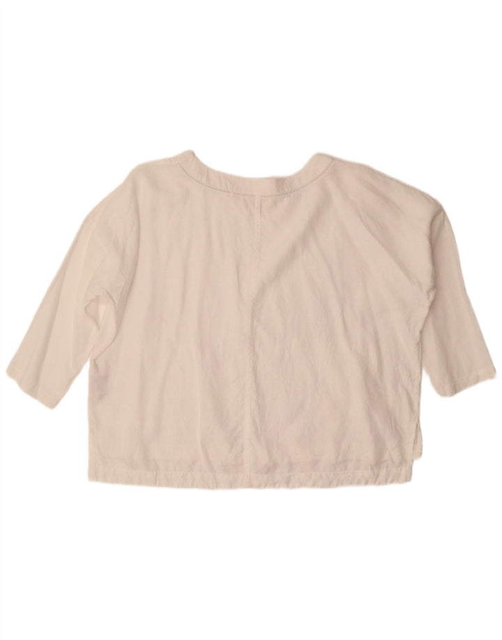 Fat Face Dame 3/4 ærmet Oversized Bluse Top UK 10 Small White Linen
